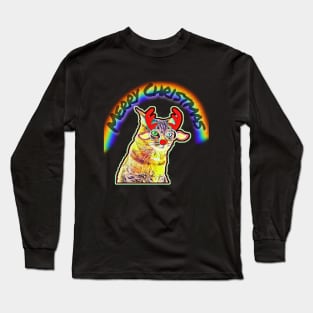 Rainbow Merry Christmas Cat Long Sleeve T-Shirt